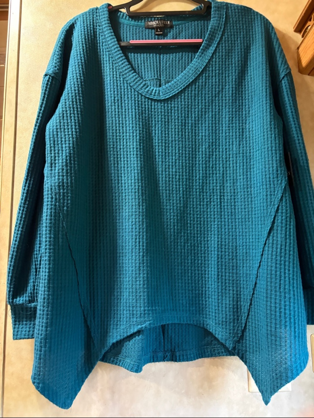 Absolutely Teal Waffle Knit V-Neck Tunic